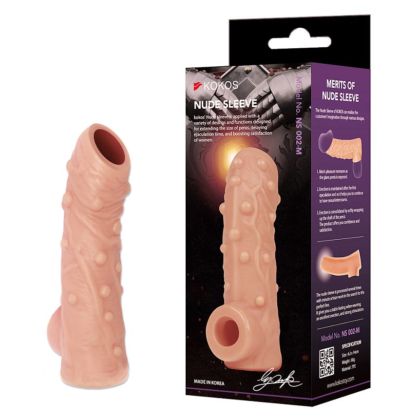 Насадка на фаллос KOKOS Nude Sleeve с рельефом телесная TPE NS-002-L